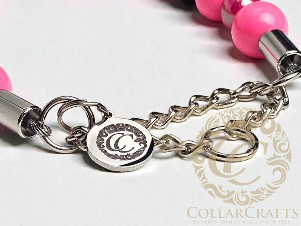 CollarCrafts ID Dog Tag on a beaded CollarCrafts dog collar