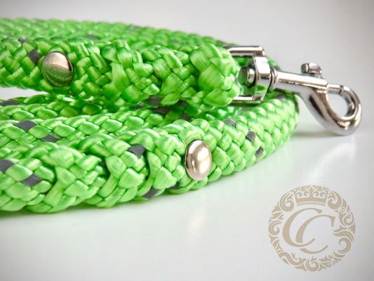 Dog leash for small & medium dogs Reflective Green | CollarCrafts dog leashes and collars | Dog leash paracord | Dog leash washable | Green dog lead | Mini dog leashes | Green reflective paracord leash | dog lead | Custom made leashes | Small dog leash | Apple green collar leash set