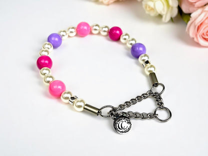 Dog collar Pink Purple Pearls