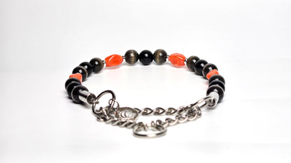 Unbreakable dog jewelry CollarCrafts collar with wooden beads and design acrylic stones Noir Ember wiith martingale closure