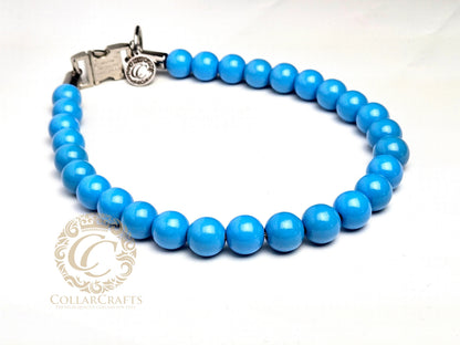 Handmade dog collar Baby Blue Maxi | Dog Collars | Stylish Dog Collars | CollarCrafts | dogcollar | collar | hondenhalsband | Dog collars and leashes | bead dog collars | Blue beads dog collar | Luxury dog collars | Unbreakable dog necklaces | wooden bead dog collars | alu max com dog collars | beaded collars for dogs | Blue beads dog collars