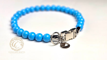 Handmade dog collar Baby Blue Maxi | Dog Collars | Stylish Dog Collars | CollarCrafts | dogcollar | collar | hondenhalsband | Dog collars and leashes | bead dog collars | Blue beads dog collar | Luxury dog collars | Unbreakable dog necklaces | wooden bead dog collars | alu max com dog collars | beaded collars for dogs | Blue beads dog collars