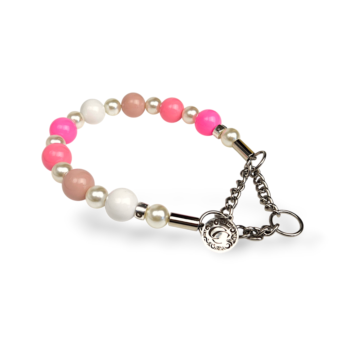 CollarCrafts Beaded dog collar CollarCrafats Pink Champagne White Pink Beads og Collar Unbreakable Dog Necklace