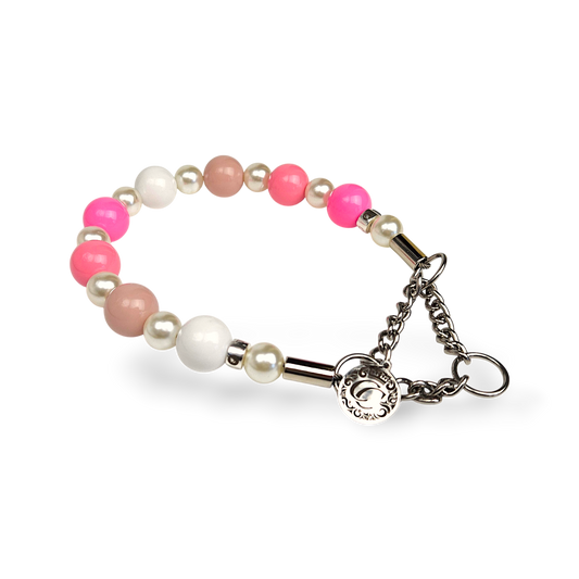 CollarCrafts Beaded dog collar CollarCrafats Pink Champagne White Pink Beads og Collar Unbreakable Dog Necklace