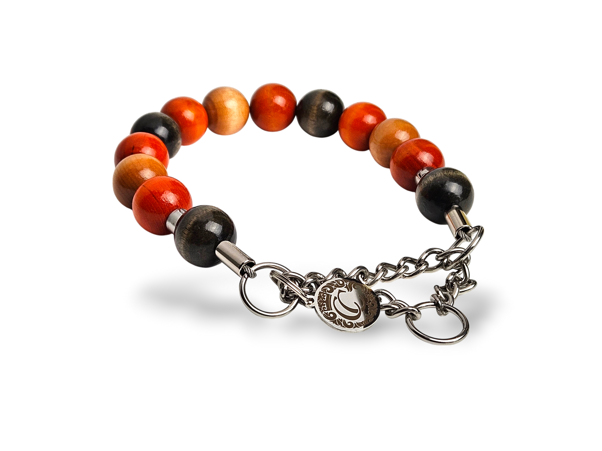 Beaded Dog Collar With Martingale with orange, black, and brown beads Custom made on size Leash Safe Unbreakable Dog necklace