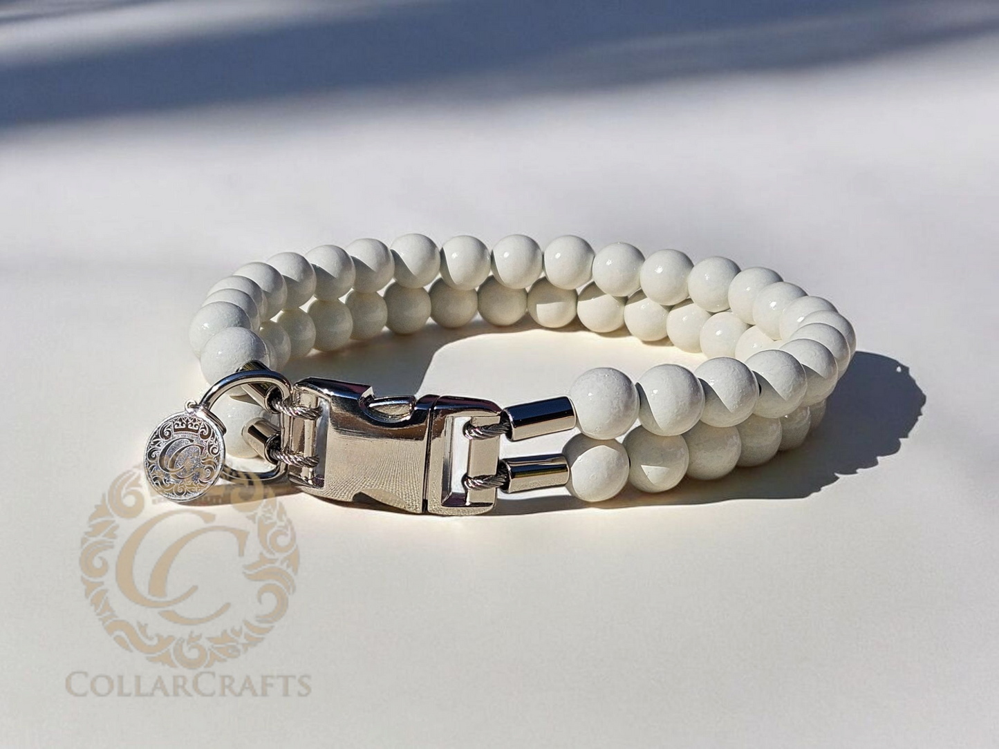Beaded Dog Collar CollarCrafts Ivory Wooden Beads Dogs Unbreakable Necklace Buckle White Beads Large Dog