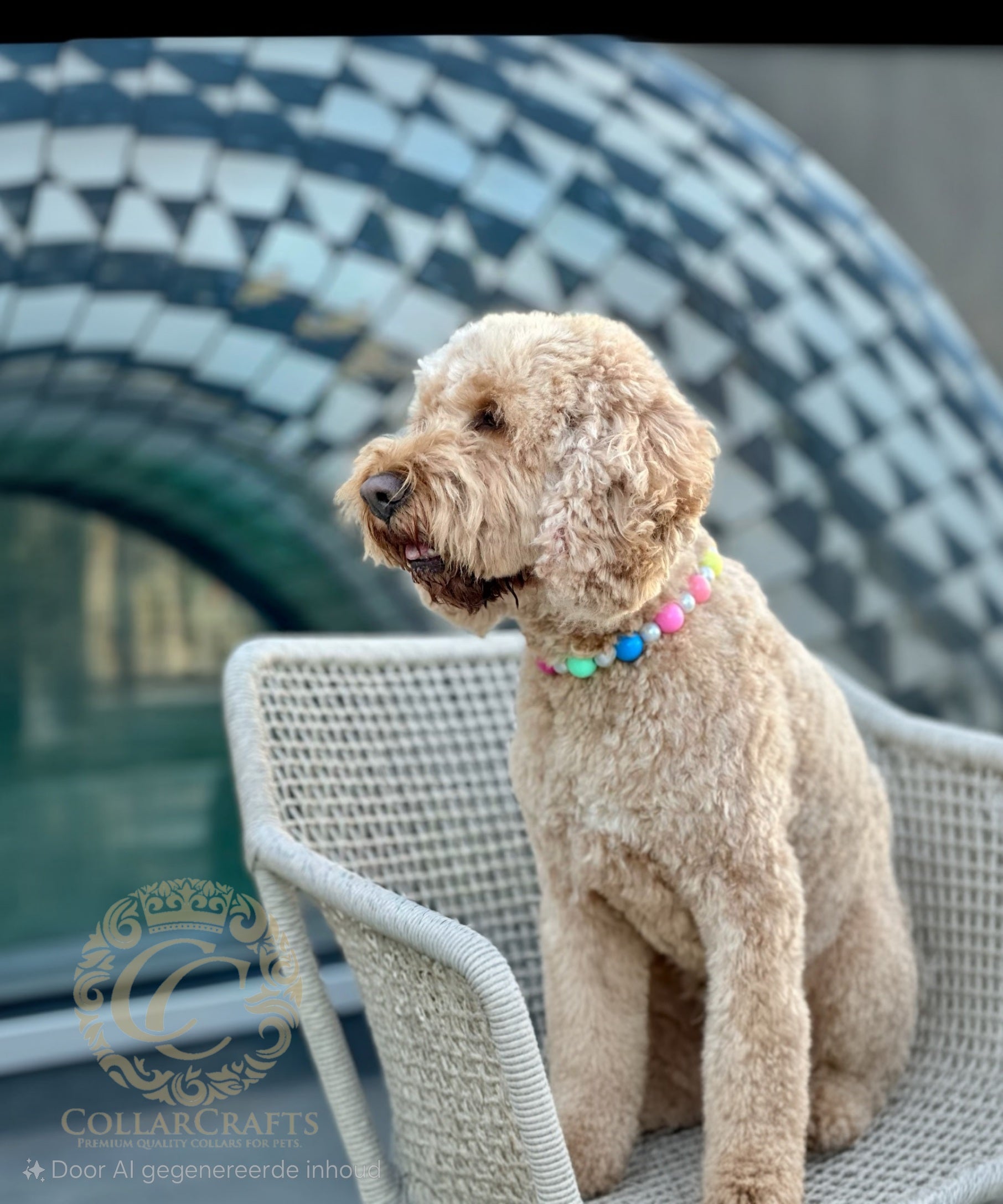 Beaded dog collar CollarCrafts on a cockapoo Rippy