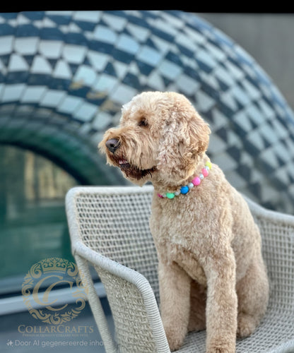 Beaded dog collar CollarCrafts on a cockapoo Rippy
