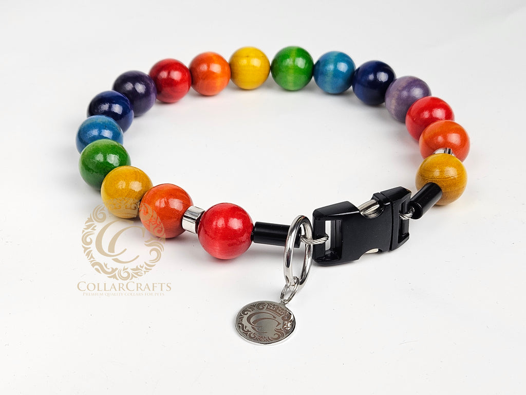 Beaded Dog Collar Rainbow Beads Dogs Unbreakable Neckwear Wooden Beads