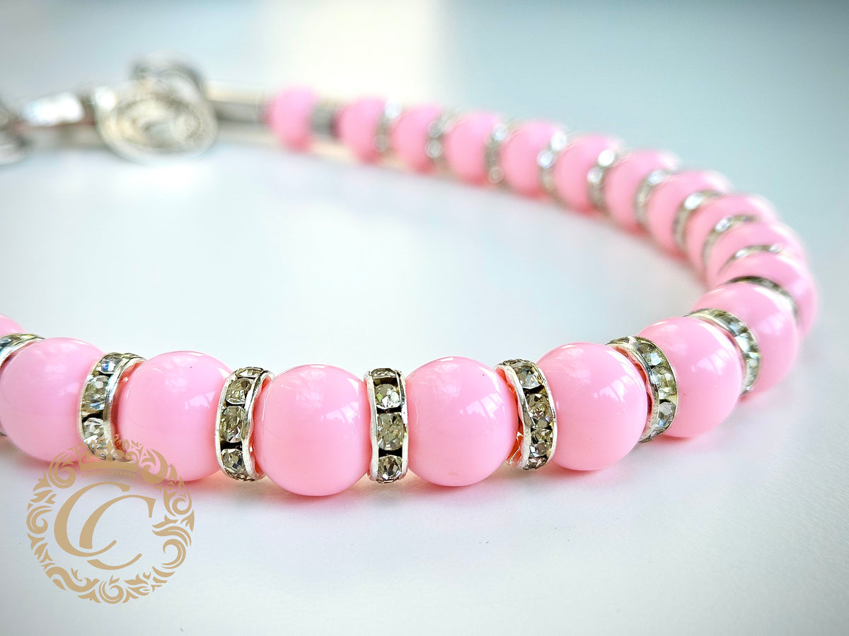 Dog Collar CollarCrafts Sparkle and Beads Pink Mini Custom Made For All Dog Sizes Luxury Dog Necklace Unbreakable Leash Safe Beaded Dog Collar