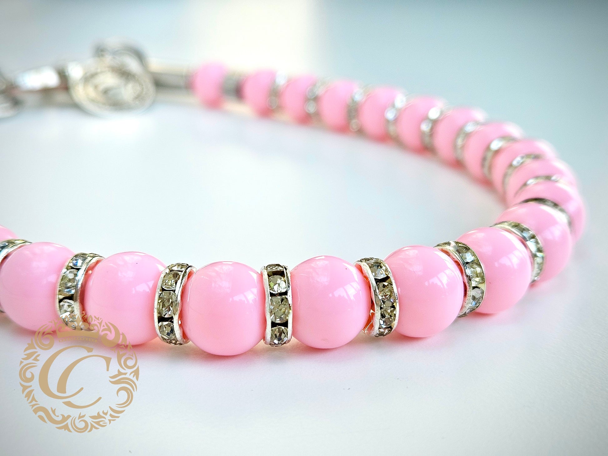 Dog Collar CollarCrafts Sparkle and Beads Pink Mini Custom Made For All Dog Sizes Luxury Dog Necklace Unbreakable Leash Safe Beaded Dog Collar