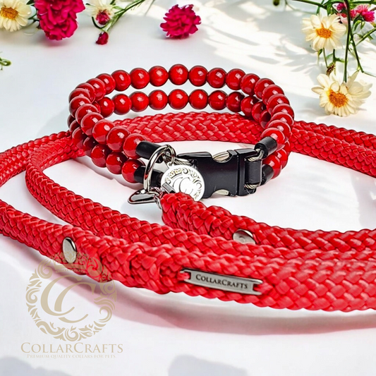 Red Beads Dog Collar CollarCrafts Luxury Dog Collar Red Small dog Colar Unbreakable Necklace Large Dog
