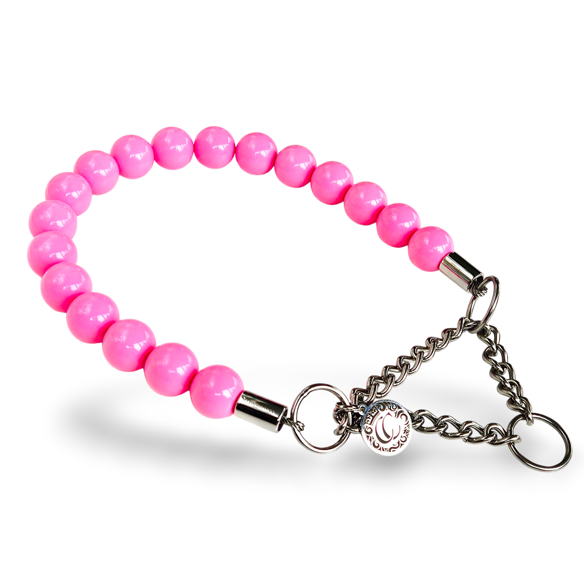 CollarCrafts Vivid Pink Maxi Beaded Dog Collar with vibrant pink beads, stylish and durable pet accessory