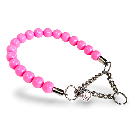 CollarCrafts Vivid Pink Maxi Beaded Dog Collar with vibrant pink beads, stylish and durable pet accessory