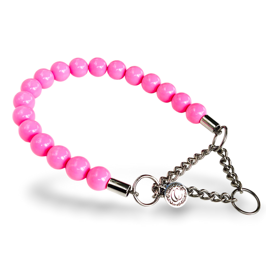 CollarCrafts Vivid Pink Maxi Beaded Dog Collar with vibrant pink beads, stylish and durable pet accessory