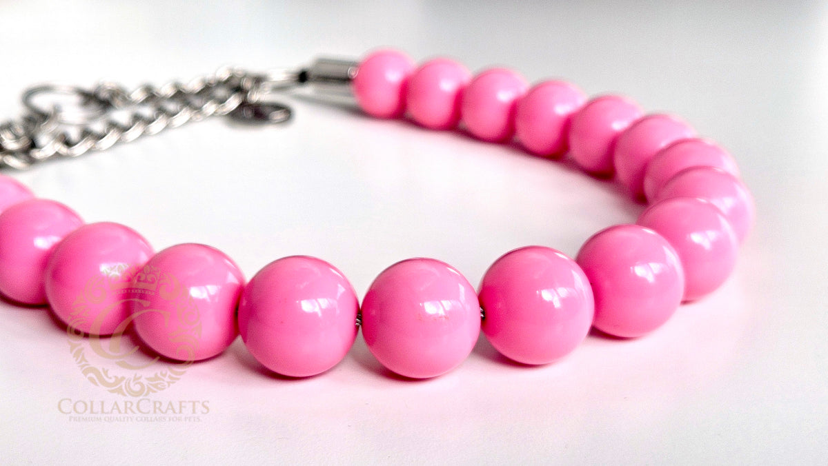 CollarCrafts Vivid Pink Maxi Beaded Dog Collar with vibrant pink beads, stylish and durable pet accessory