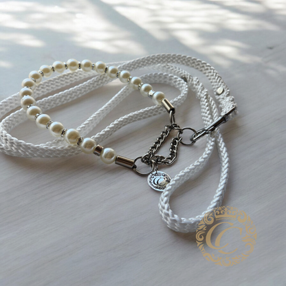 CollarCrafts LUX Sparkle & Pearls Dog Collar with elegant pearls and beads  detailing for dogs of all sizes- with a matching leash