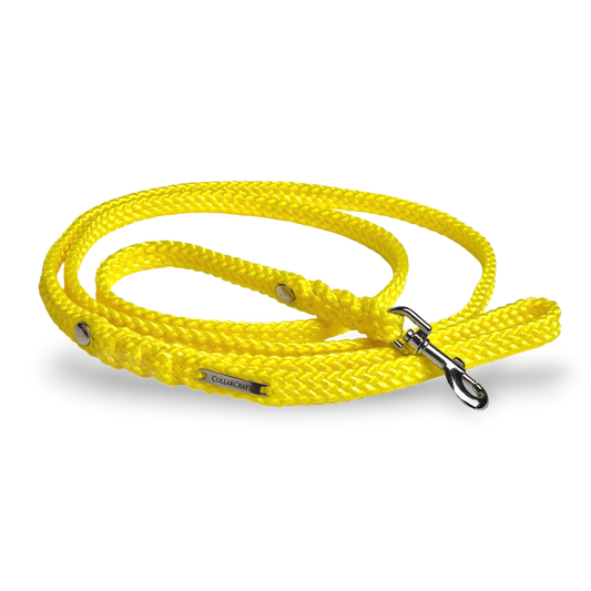 Yellow dog leash CollarCrafts with metal clip custom length