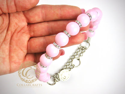 Dog Collar CollarCrafts Pink Sparkle Beadses Dog Collar Girly Pink Party Dog Collar Girls Pink Beads Unbreakable Dog Necklace 