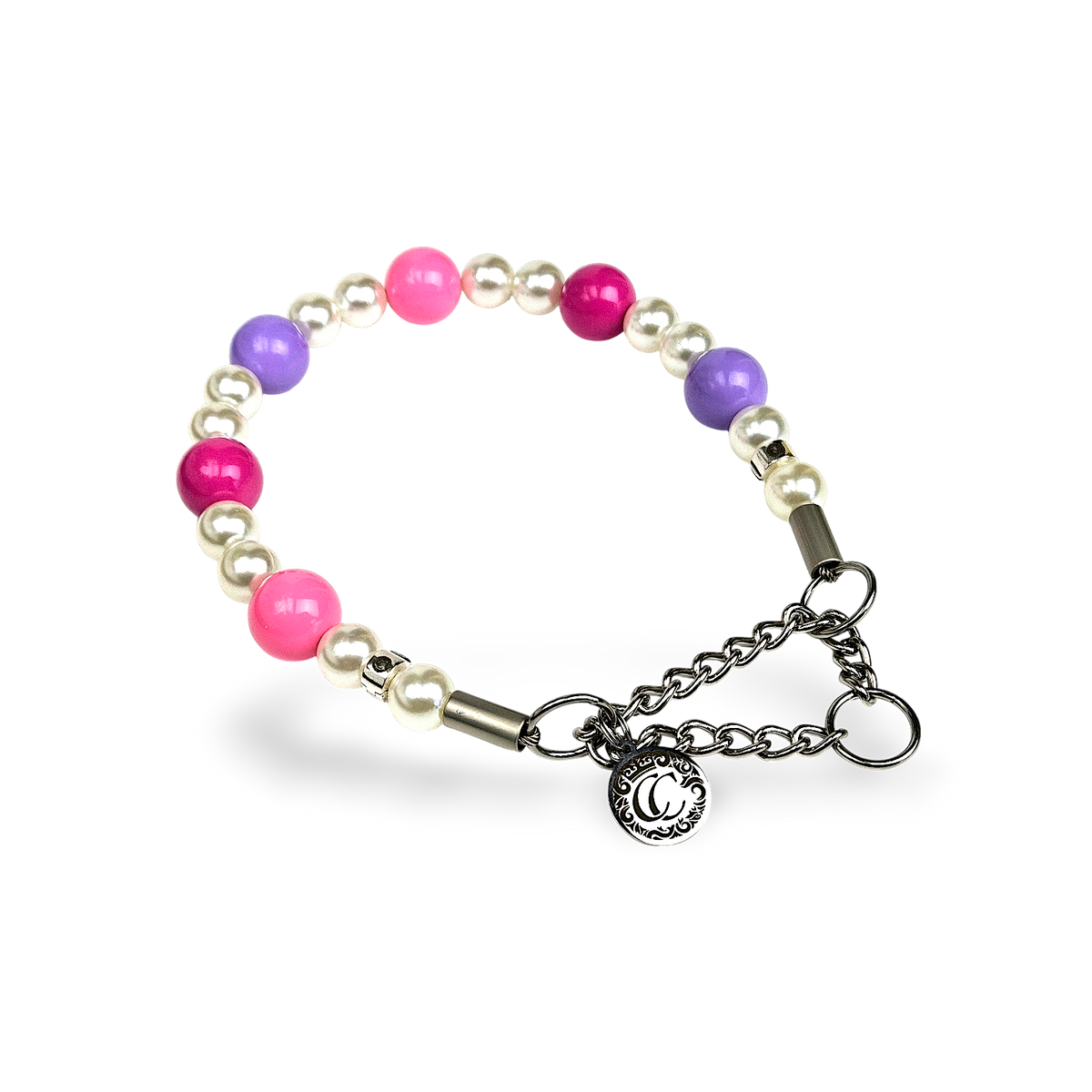 Dog collar Pink Purple Pearls