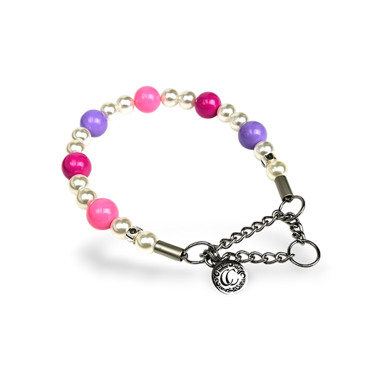 Dog collar Pink Purple Pearls