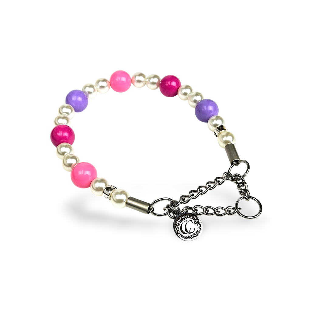 Dog collar Pink Purple Pearls
