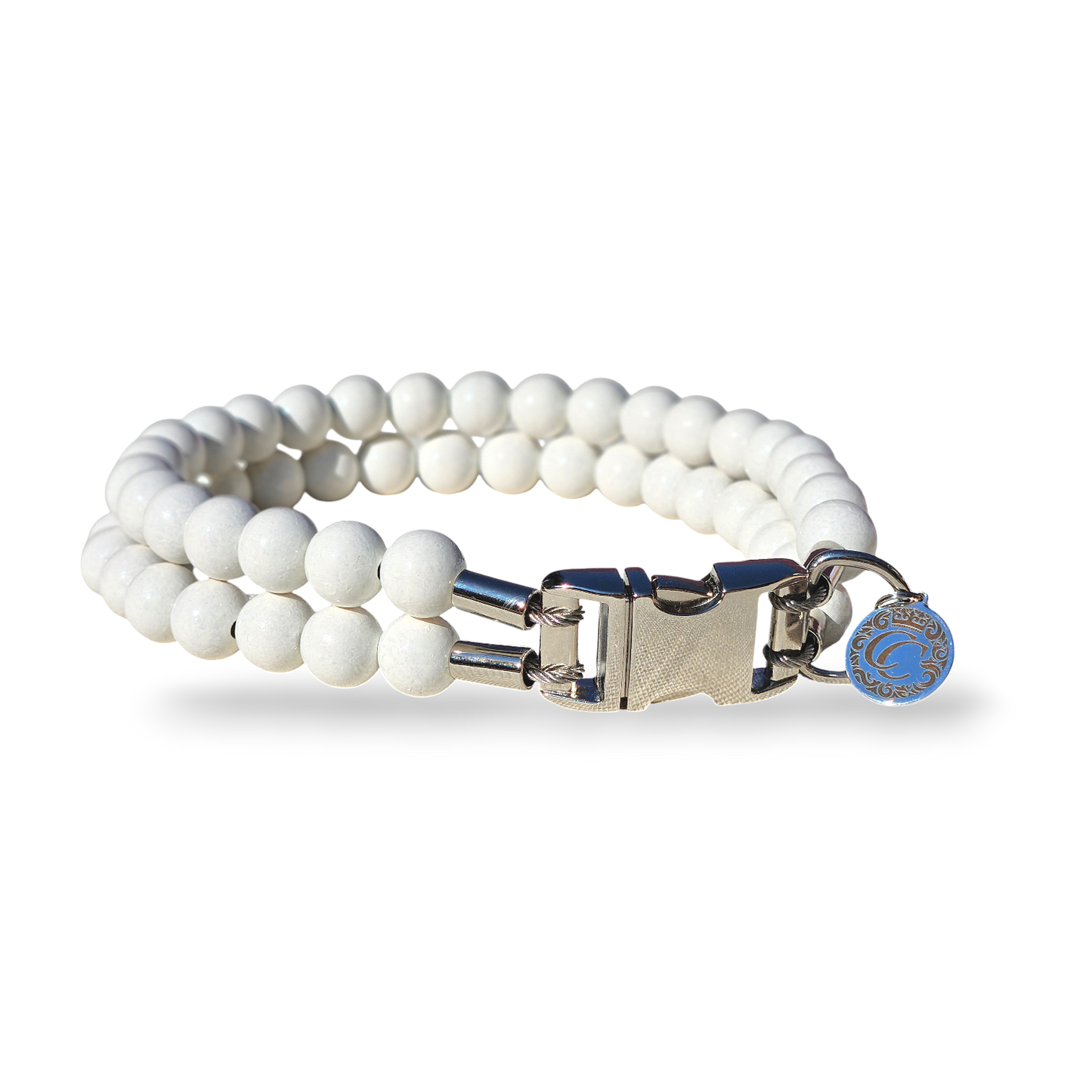 Beaded Dog Collar CollarCrafts Ivory Wooden Beads Dogs Unbreakable Necklace Buckle White Beads Large Dog