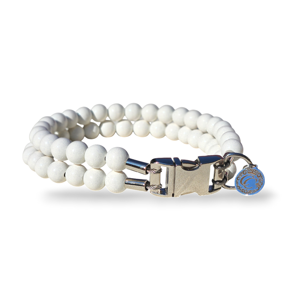 Beaded Dog Collar CollarCrafts Ivory Wooden Beads Dogs Unbreakable Necklace Buckle White Beads Large Dog
