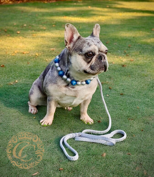 Handmade dog collar Northern Sky | Dog Collars | Silver blue beads collar for dogs | CollarCrafts | Christmas dog collar | dogcollar | collar | hondenband  | bead dog collars | cat mood collar | beaded dog collar | beaded dog collars | wooden bead dog collars | alu max com dog collars | beaded collars for dogs 