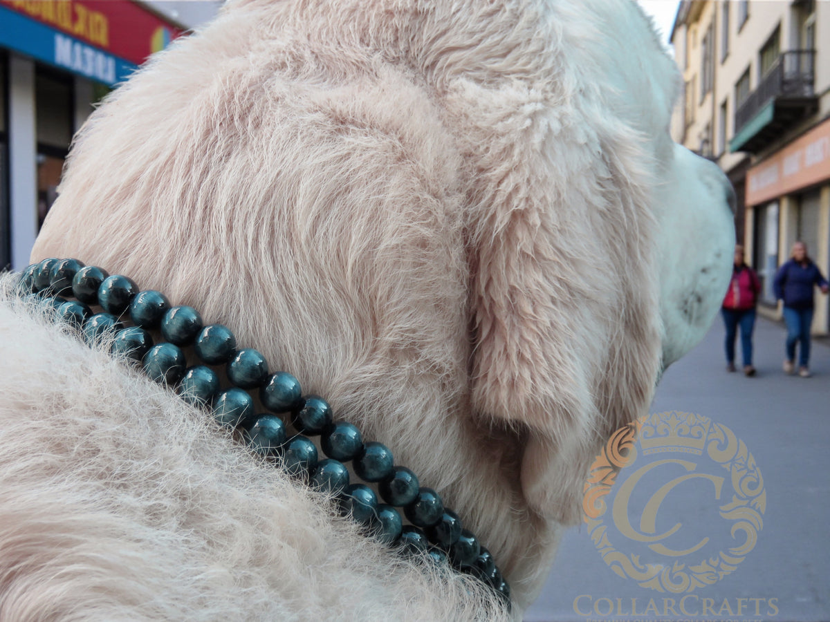 Dog collar Double Emerald Mini | handmade dog collar | collarcrafts | emerald green dog collar | halsband | dogcollar | collar | hondenhalsband | bead dog jewelry | dog necklace unbreakable | martingale dog collar | buckle dog collars | wooden bead dog collars | alumax dog collars | beaded collars for dogs | green dog collars