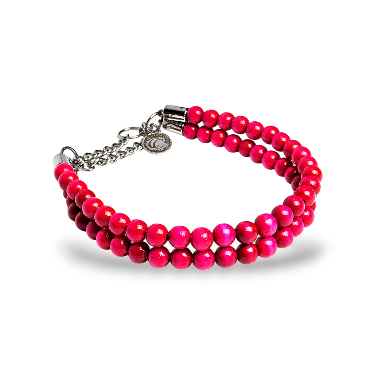 Pink Fuchsia beaded dog collar handmade in Belgium by CollarCrafts