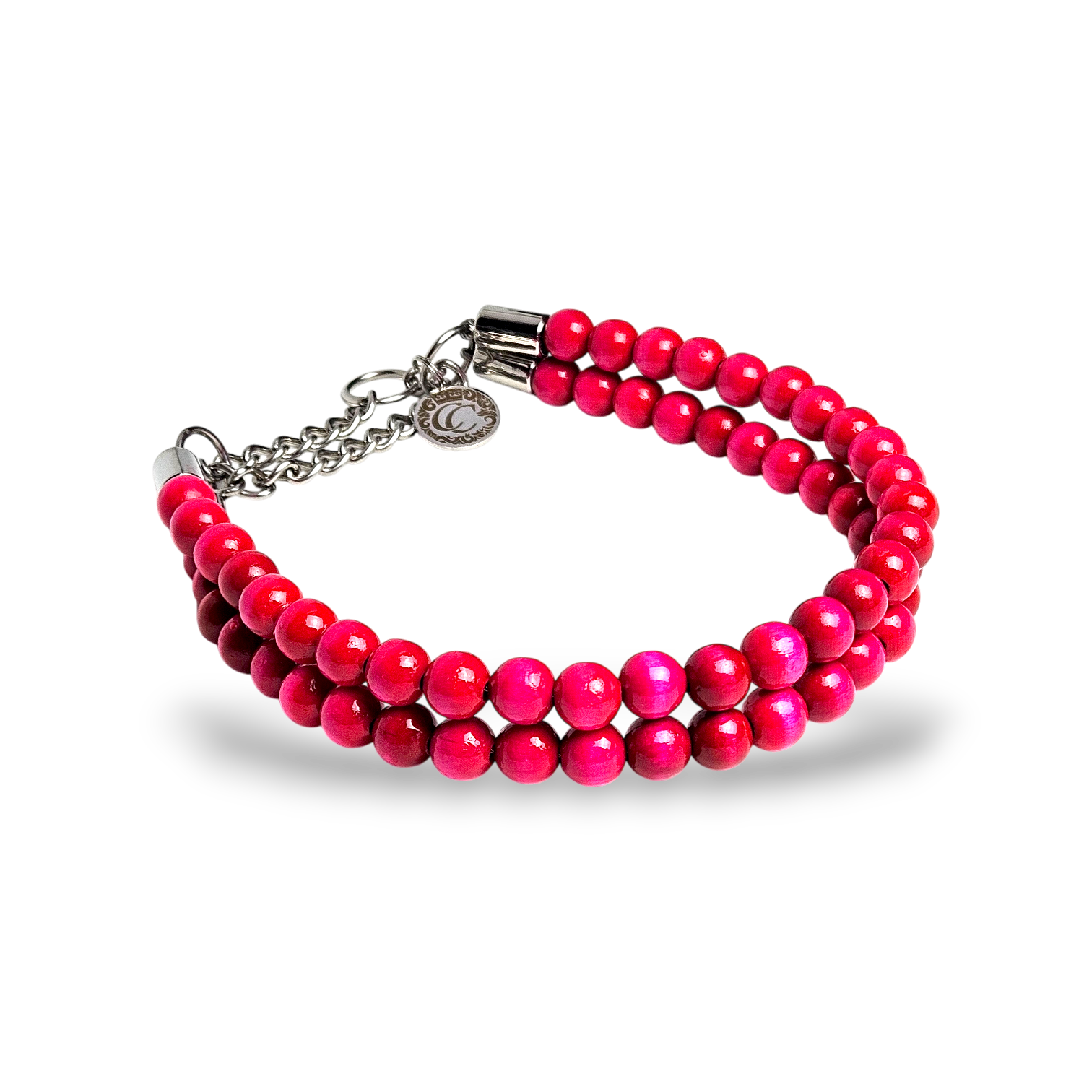 Pink Fuchsia beaded dog collar handmade in Belgium by CollarCrafts