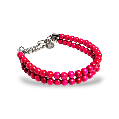 Pink Fuchsia beaded dog collar handmade in Belgium by CollarCrafts