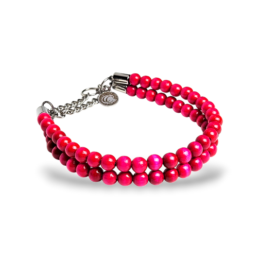 Pink Fuchsia beaded dog collar handmade in Belgium by CollarCrafts