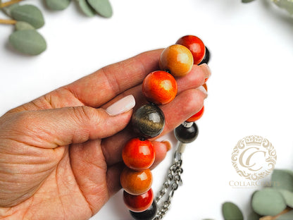 Beaded Dog Collar  with orange, gray, and brown beads Custom made on size  Dog necklace Unbreakable 
