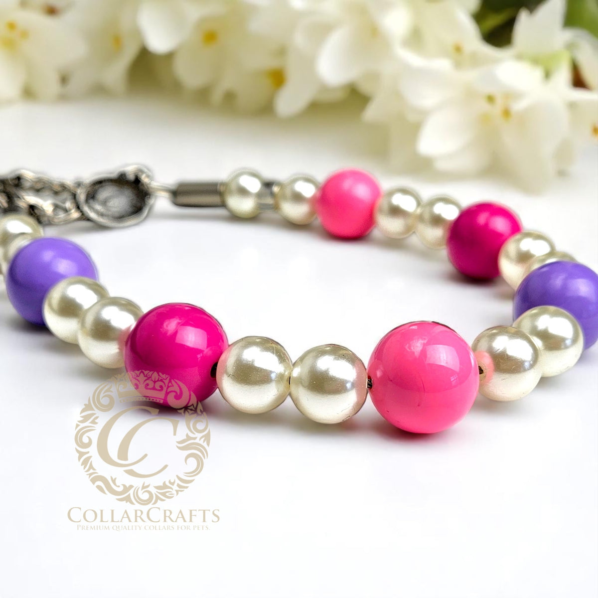 Beaded dog collar Pink Purple Pearls Girly Collar Dogs Unreakable necklace