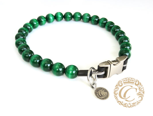 Dog collar Emerald Maxi | collar | hondenhalsband | Luxury dog collars | Handmade dog collars | bead dog collars | Green dog collar | beaded dog collar | Green collar leash set | wooden bead dog collars | alu max com dog collars | beaded collars for dogs | Unbreakable dog necklaces | CollarCrafts