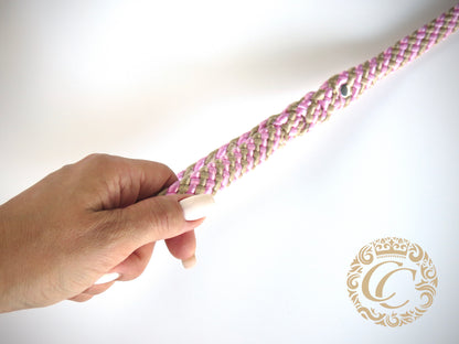 Handmade dog leash Pink Beige | Dog Leashes | Dog Collars | CollarCrafts | dogleash | leash | hondenhalsband | honden leiband | paracord dog lead | bead dog collars | paracord leash | beaded dog collar | beaded dog collars | Pink dog leash | dog collar leash set | collarcrafts
