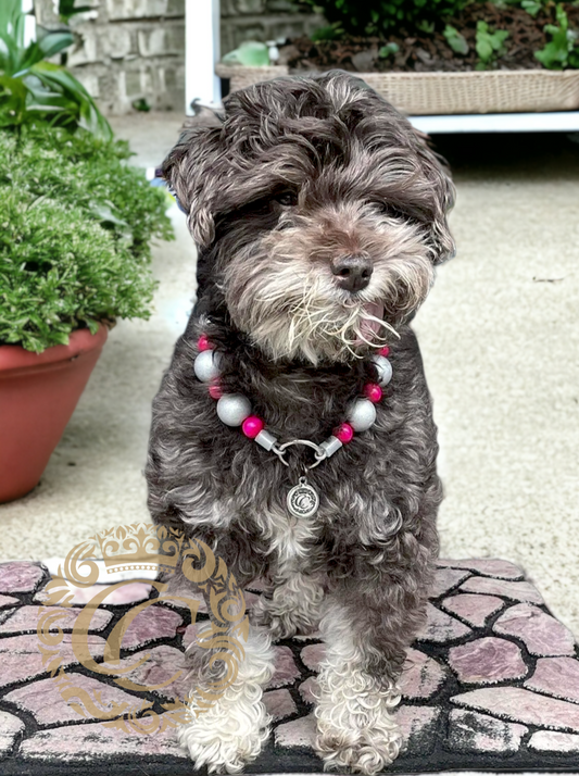 Handmade dog collar Pink Silver | Dog Necklaces | Dog Collars and leashes | CollarCrafts | dogcollar | collar | Design dog collar | Beads dog collars | beaded collars for dogs | Handmade dog collar | Luxury dog collar | beaded dog collars | wooden bead dog collars | alu max com dog collars | Unbreakable necklaces for dogs | Pink Silver dog collars | Girly dog collar