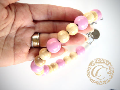 Dog collar Pink Wood Maxi | handmade dog collar | CollarCrafts | dogcollar | halsband | Unbreakable dog necklace | collar | Chic dog collar | Unbreakable Dog bead collar | Martingale dog collars | Designer dog collar | Girly dog collars | Luxury dog collars | wooden bead dog collars | alu max com dog collars | beaded collars for dogs | Pink beads dog collars and leashes