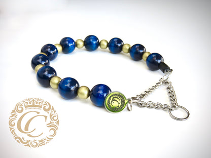 Dog collar Golden Night | Dog Collars | Dog necklaces | CollarCrafts | dogcollar | collar | hondenhalsband | Handmade dog collars | Luxury dog collars | bead dog collars | Unbreakable dog jewelry | beaded dog collar | Collars and leashes | wooden bead dog collars | alu max com dog collars | beaded collars for dogs | Blue gold dog collars | collarcrafts
