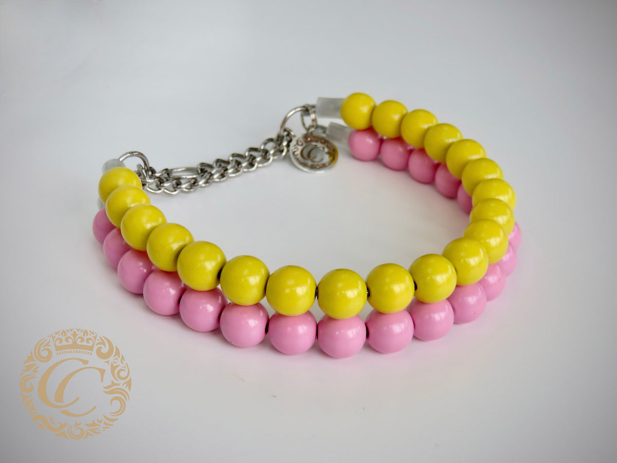Dog collar Sunny Pink| Luxury Dog Collars | Pink Yellow beads dog Collar | CollarCrafts | dogcollar | collar | honden halsband | Buckle dog collar | bead dog collars | Girly dog collar | Yellow Pink dog collar | Unbreakable dog necklaces | alu max com dog collars | beaded collars for dogs | Summer dog collars