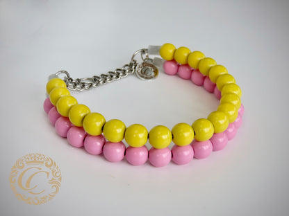Dog collar Sunny Pink| Luxury Dog Collars | Pink Yellow beads dog Collar | CollarCrafts | dogcollar | collar | honden halsband | Buckle dog collar | bead dog collars | Girly dog collar | Yellow Pink dog collar | Unbreakable dog necklaces | alu max com dog collars | beaded collars for dogs | Summer dog collars