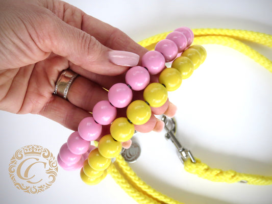 Dog collar Sunny Pink| Luxury Dog Collars | Pink Yellow beads dog Collar | CollarCrafts | dogcollar | collar | honden halsband | Buckle dog collar | bead dog collars | Girly dog collar | Yellow Pink dog collar | Unbreakable dog necklaces | alu max com dog collars | beaded collars for dogs | Summer dog collars