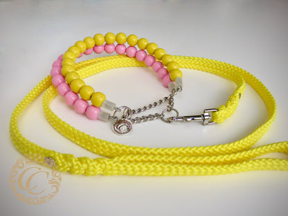 Dog collar Sunny Pink| Luxury Dog Collars | Pink Yellow beads dog Collar | CollarCrafts | dogcollar | collar | honden halsband | Buckle dog collar | bead dog collars | Girly dog collar | Yellow Pink dog collar | Unbreakable dog necklaces | alu max com dog collars | beaded collars for dogs | Summer dog collars