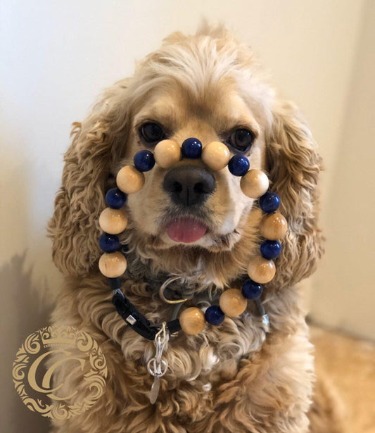 Dog collar Beige Blue | handmade dog collars | halsband | collarcrafts | dogcollar | collar | honden halsband | Natural beads dog collar | bead dog collars | Custom made dog neckwear | Luxury dog collar | Handmade dog collars | wooden bead dog collars | alu max com dog collars | Wooden beads collars for dogs | Natural dog collars