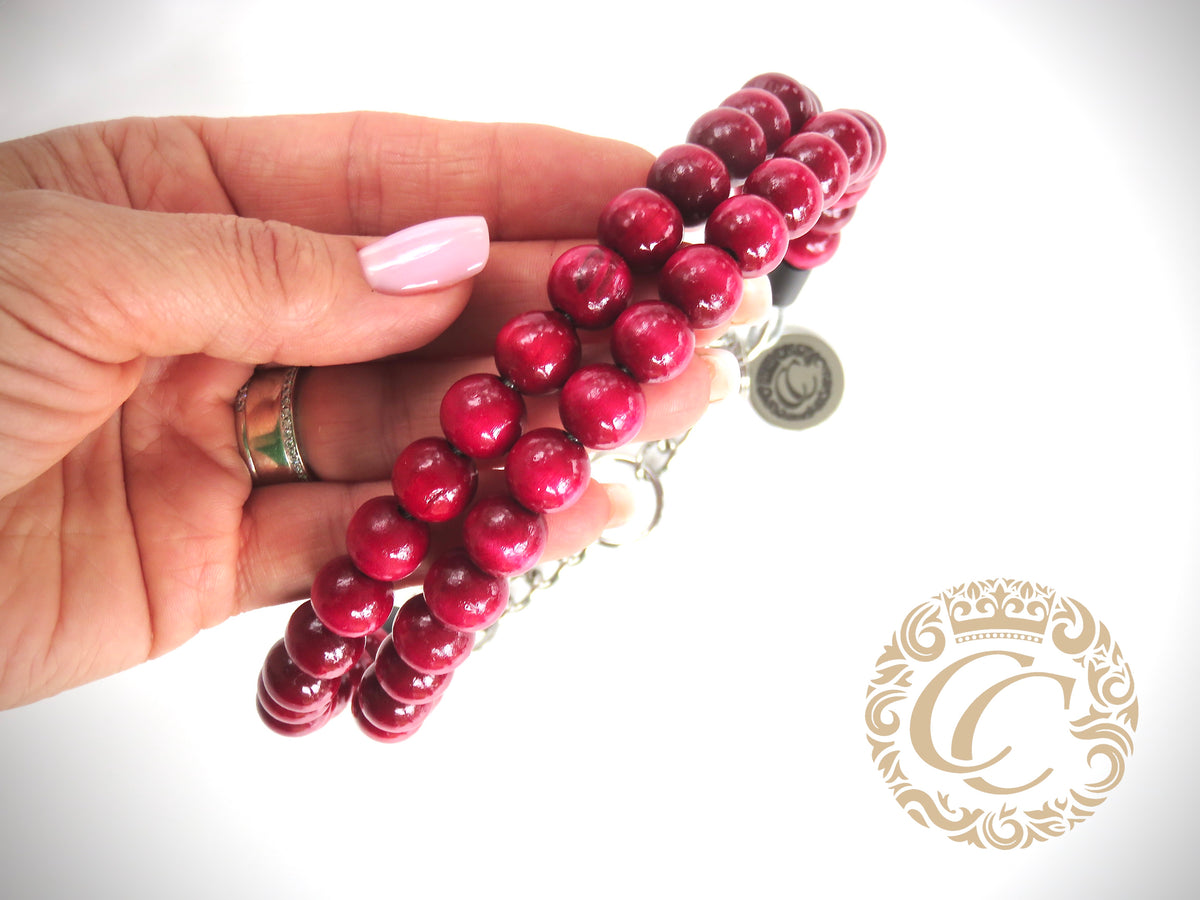 Dog collar Double Bordeaux Mini | handmade dog collar | collarcrafts | unbreakable dog necklace | halsband | beads dog collar | collars and leashes | honden halsband | Unbreakable necklace for dogs | bead dog collars | Christmas dog collar | Buckle dog collar | Martingale dog collars | wooden bead dog collars | design dog collars | beaded collars for dogs | Red beads dog collars