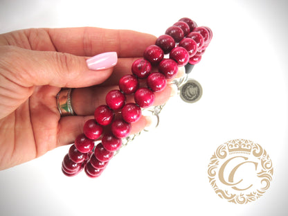 Dog collar Double Bordeaux Mini | handmade dog collar | collarcrafts | unbreakable dog necklace | halsband | beads dog collar | collars and leashes | honden halsband | Unbreakable necklace for dogs | bead dog collars | Christmas dog collar | Buckle dog collar | Martingale dog collars | wooden bead dog collars | design dog collars | beaded collars for dogs | Red beads dog collars
