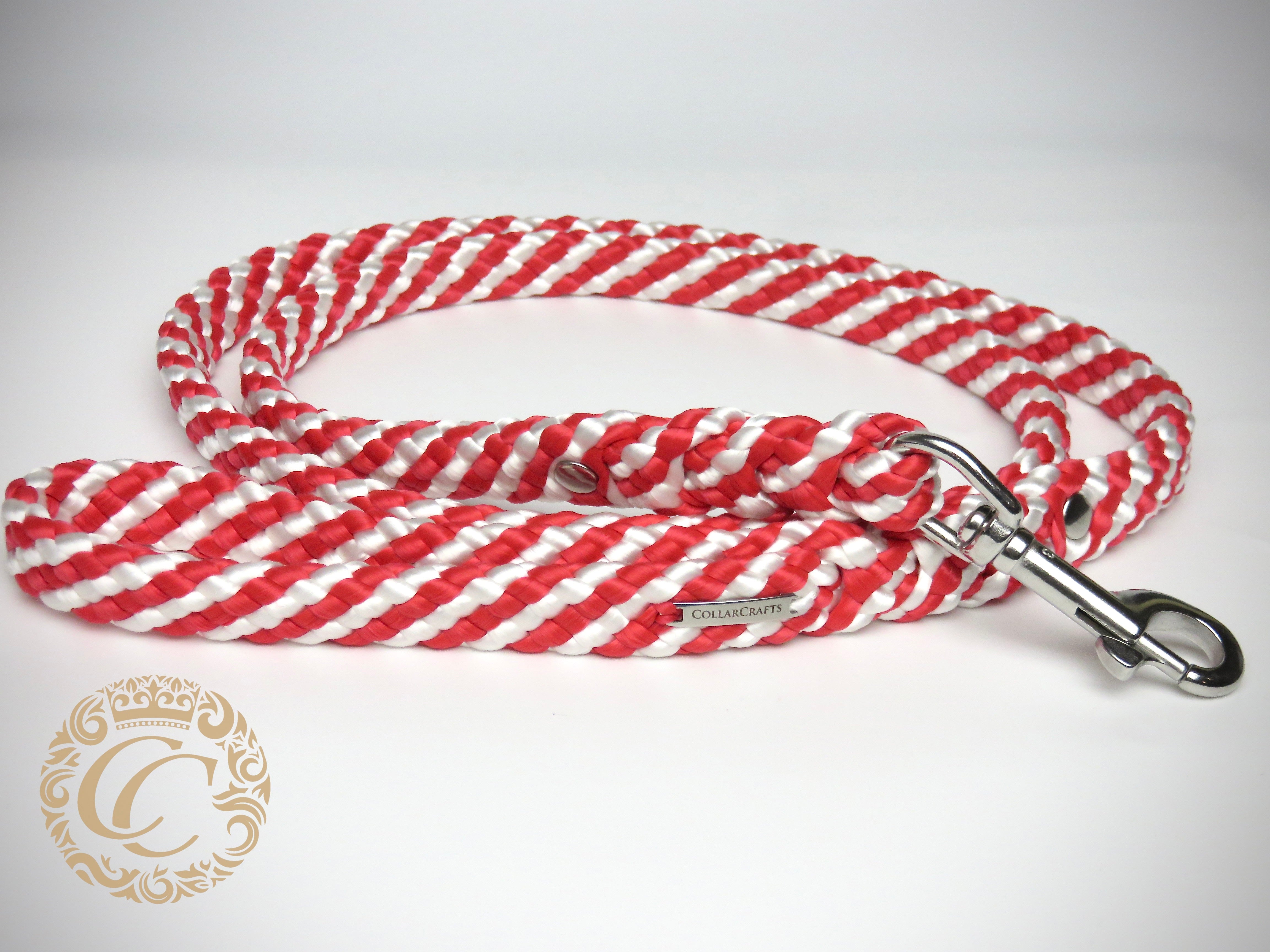 Dog leash Candy Cane CollarCrafts Christmas Leash For dogs White Red Heavy Duty Leash Large Dogs Washable Comfortable Leash