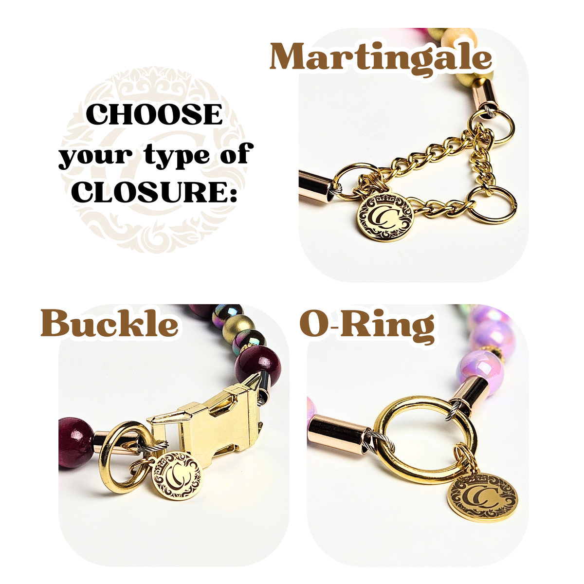 CollarCrafts dog collars  types of closure , golden color hardware 
